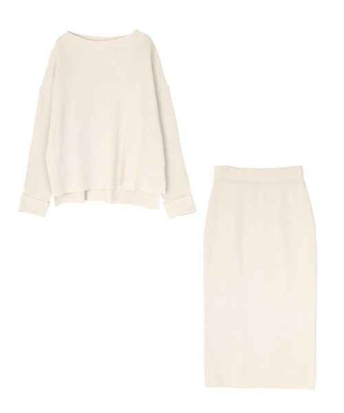 UR'S（ユアーズ）の「袖折り返しﾆｯﾄ×ﾀｲﾄｽｶｰﾄｾｯﾄｱｯﾌﾟ（セットアップ・レディース・ブラック/ネイビー/アイボリー/モカ・S/M/L）」の5枚目の写真