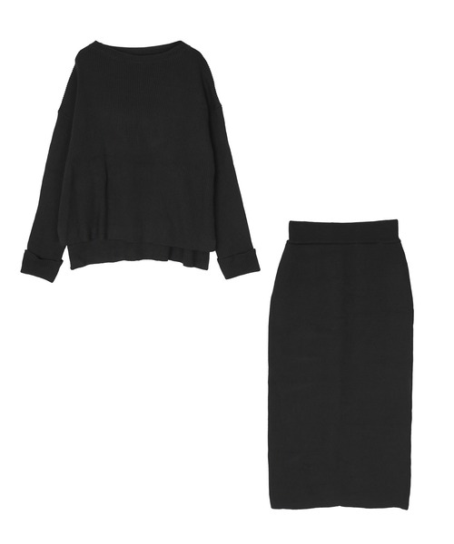 UR'S（ユアーズ）の「袖折り返しﾆｯﾄ×ﾀｲﾄｽｶｰﾄｾｯﾄｱｯﾌﾟ（セットアップ・レディース・ブラック/ネイビー/アイボリー/モカ・S/M/L）」の6枚目の写真