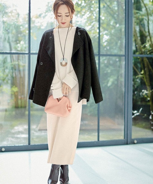 UR'S（ユアーズ）の「袖折り返しﾆｯﾄ×ﾀｲﾄｽｶｰﾄｾｯﾄｱｯﾌﾟ（セットアップ・レディース・ブラック/ネイビー/アイボリー/モカ・S/M/L）」の9枚目の写真