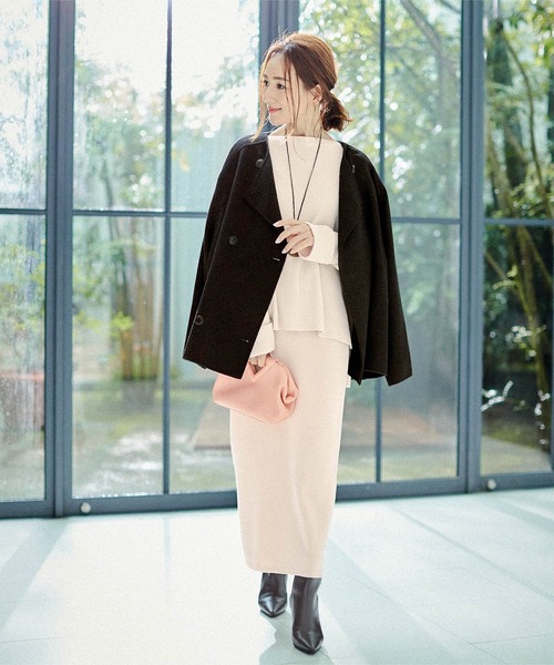 UR'S（ユアーズ）の「袖折り返しﾆｯﾄ×ﾀｲﾄｽｶｰﾄｾｯﾄｱｯﾌﾟ（セットアップ・レディース・ブラック/ネイビー/アイボリー/モカ・S/M/L）」の10枚目の写真