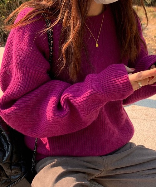 セール】※※【 新色追加／23色展開 】ルーズカラーリブニットプル