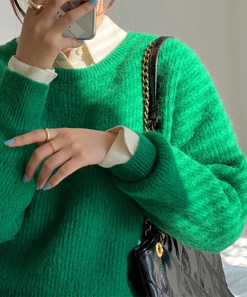 me+em select(ミームセレクト)の「※※【 新色追加/23色展開 】ルーズカラーリブニットプルオーバー(ニット/セーター・レディース・ベージュ/グリーン/アイボリー/オレンジ系その他/ブルー/イエロー/ブラック/ピンク/カーキ/グレー/ブラウン/ダークブルー/パープル/ブルーグレー/ネイビー/ライム/グリーン系その他/パープル系その他/レッド/ライラック/ロイヤルブルー/ライトグレー系/イエロー系その他・FREE)」の10枚目の写真