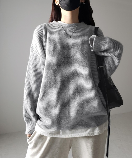 セール】※※【 新色追加／23色展開 】ルーズカラーリブニットプル