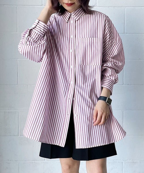 PAGEBOY（ページボーイ）の「ストライプオーバーシャツ（シャツ/ブラウス・レディース・ブルー/ピンク/チャコールグレー・FREE）」の3枚目の写真