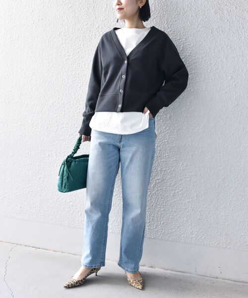〈手洗い可能〉ダンボールリブスナップボタンカーディガン