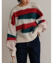 Re:EDIT | 起毛モヘアタッチアート柄ジャガードニットプルオーバー(ニット/セーター)