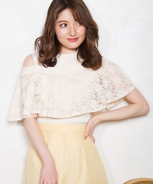 NOELA(ノエラ)の「アシメレースフリルニット(ニット/セーター・レディース・ライトグリーン/ブラック/オフホワイト・フリー)」の14枚目の写真