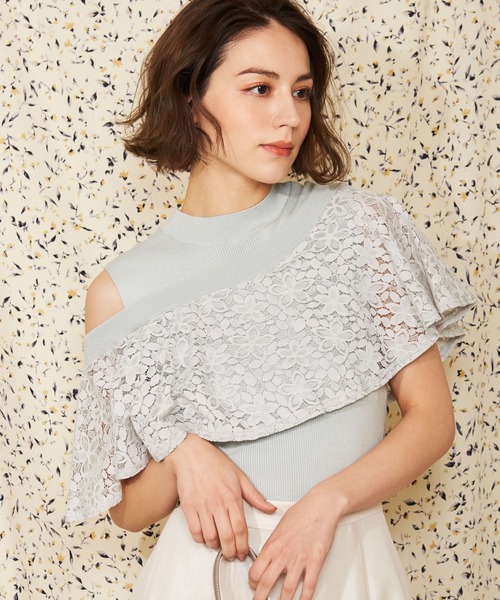 NOELA(ノエラ)の「アシメレースフリルニット(ニット/セーター・レディース・ライトグリーン/ブラック/オフホワイト・フリー)」の7枚目の写真