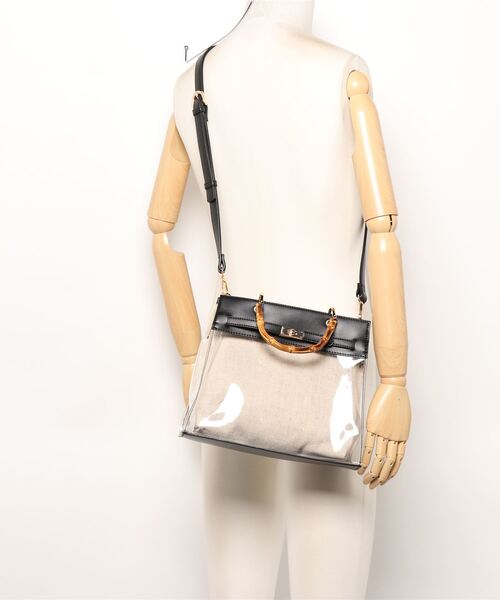 natural couture（ナチュラルクチュール）の「クリア＊バンブーバッグ（ショルダーバッグ・レディース・ブラック/ブラウン/グレイッシュベージュ・FREE）」の4枚目の写真