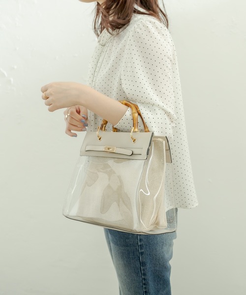 natural couture（ナチュラルクチュール）の「クリア＊バンブーバッグ（ショルダーバッグ・レディース・ブラック/ブラウン/グレイッシュベージュ・FREE）」の3枚目の写真