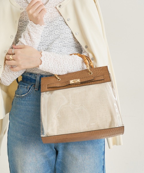 natural couture（ナチュラルクチュール）の「クリア＊バンブーバッグ（ショルダーバッグ・レディース・ブラック/ブラウン/グレイッシュベージュ・FREE）」の8枚目の写真