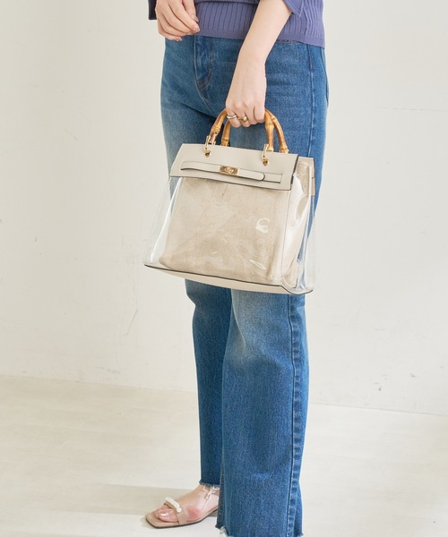 natural couture（ナチュラルクチュール）の「クリア＊バンブーバッグ（ショルダーバッグ・レディース・ブラック/ブラウン/グレイッシュベージュ・FREE）」の11枚目の写真