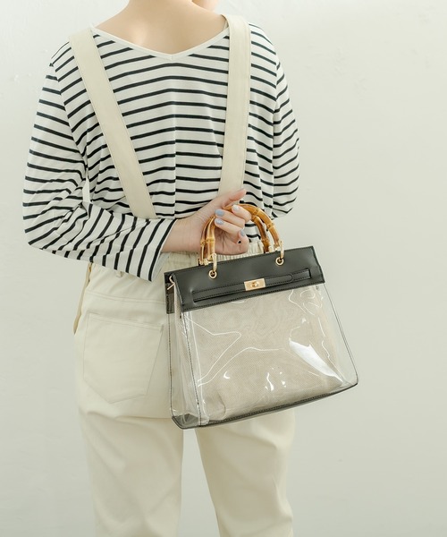 natural couture（ナチュラルクチュール）の「クリア＊バンブーバッグ（ショルダーバッグ・レディース・ブラック/ブラウン/グレイッシュベージュ・FREE）」の15枚目の写真