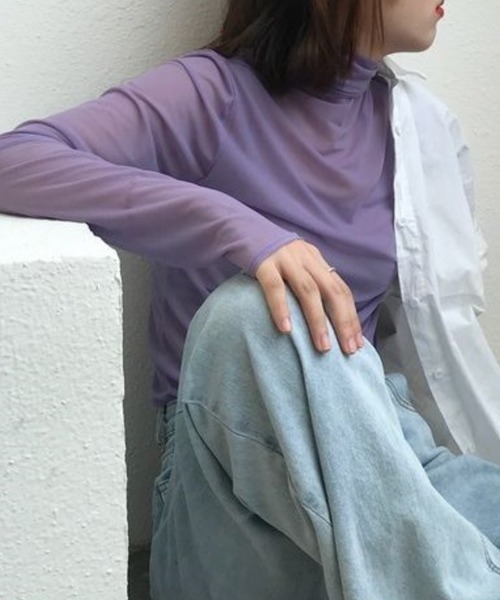 HALEY PESCA（ヘーリーペスカ）の「HALEY PESCA/シースルーハイネックインナーカットソー ブラウス（シャツ/ブラウス・レディース・ホワイト/ブラック/パープル/ピンク/イエロー/グリーン/ブルー・FREE）」の5枚目の写真