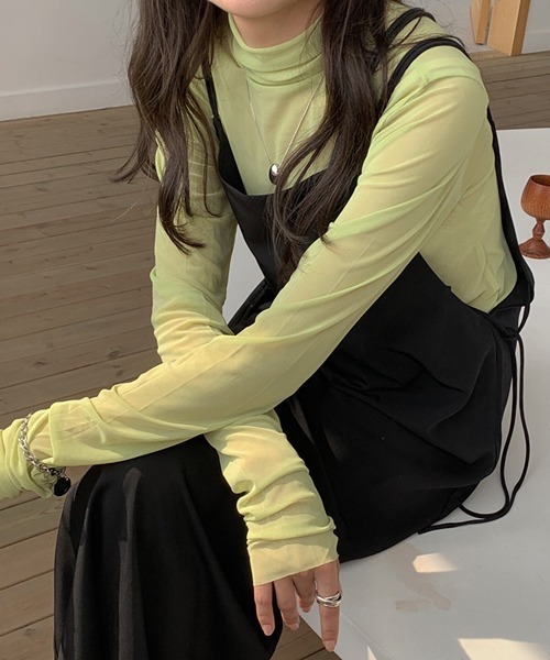 HALEY PESCA（ヘーリーペスカ）の「HALEY PESCA/シースルーハイネックインナーカットソー ブラウス（シャツ/ブラウス・レディース・ホワイト/ブラック/パープル/ピンク/イエロー/グリーン/ブルー・FREE）」の3枚目の写真