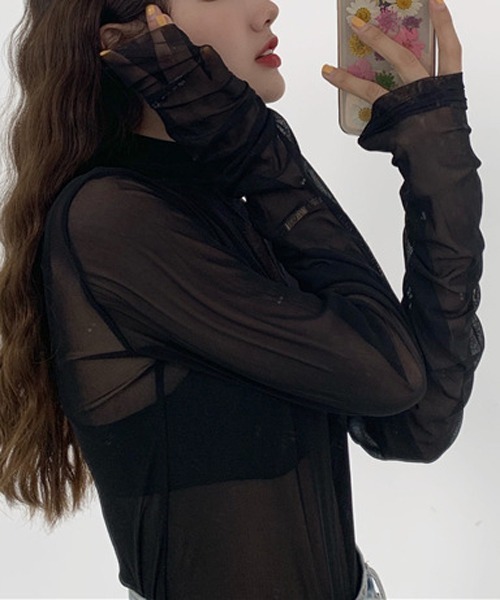 HALEY PESCA（ヘーリーペスカ）の「HALEY PESCA/シースルーハイネックインナーカットソー ブラウス（シャツ/ブラウス・レディース・ホワイト/ブラック/パープル/ピンク/イエロー/グリーン/ブルー・FREE）」の20枚目の写真