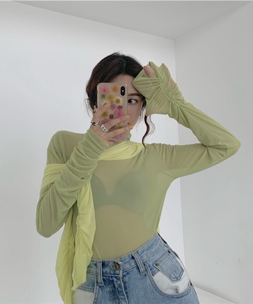 HALEY PESCA（ヘーリーペスカ）の「HALEY PESCA/シースルーハイネックインナーカットソー ブラウス（シャツ/ブラウス・レディース・ホワイト/ブラック/パープル/ピンク/イエロー/グリーン/ブルー・FREE）」の12枚目の写真