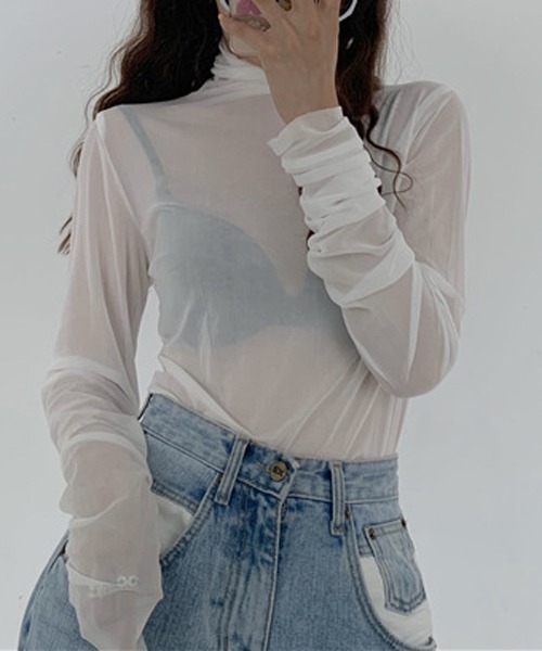 HALEY PESCA（ヘーリーペスカ）の「HALEY PESCA/シースルーハイネックインナーカットソー ブラウス（シャツ/ブラウス・レディース・ホワイト/ブラック/パープル/ピンク/イエロー/グリーン/ブルー・FREE）」の19枚目の写真