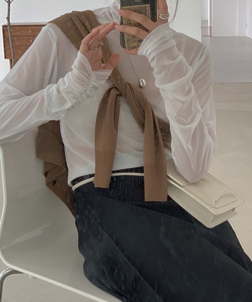 HALEY PESCA（ヘーリーペスカ）の「HALEY PESCA/シースルーハイネックインナーカットソー ブラウス（シャツ/ブラウス・レディース・ホワイト/ブラック/パープル/ピンク/イエロー/グリーン/ブルー・FREE）」の8枚目の写真