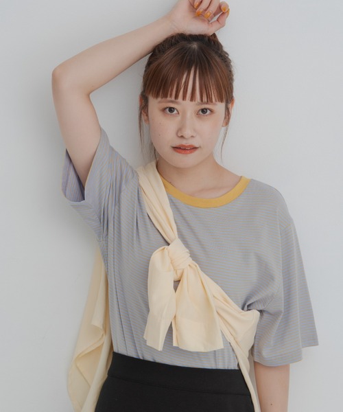 MERLOT(メルロー)の「【夏のスタイリングに欠かせない】ベーシックボーダーT(Tシャツ/カットソー・レディース・ブラック/イエロー/ブルー・FREE)」の3枚目の写真