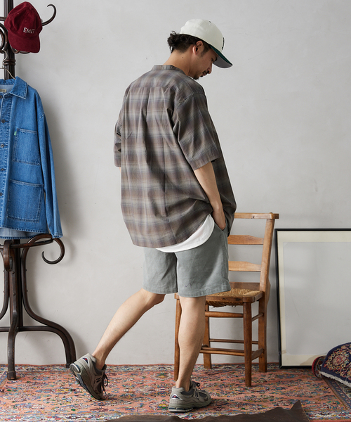 JOURNAL STANDARD relume(ジャーナルスタンダード レリューム)の「チェックバンドカラー半袖シャツ(シャツ/ブラウス・メンズ・ベージュ/ネイビー/グレー/ナチュラル・MEDIUM/LARGE)」の5枚目の写真