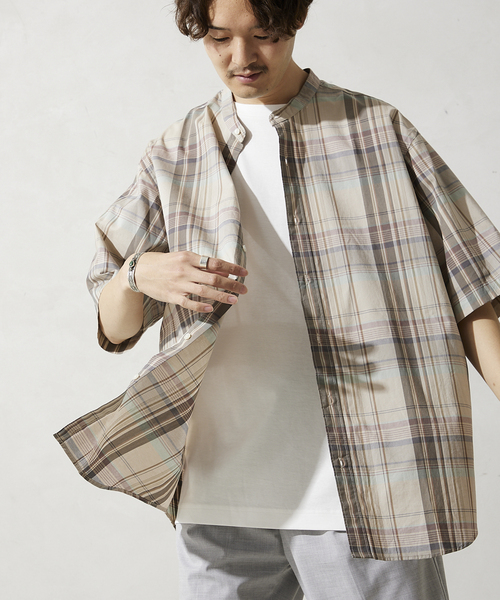 JOURNAL STANDARD relume(ジャーナルスタンダード レリューム)の「チェックバンドカラー半袖シャツ(シャツ/ブラウス・メンズ・ベージュ/ネイビー/グレー/ナチュラル・MEDIUM/LARGE)」の10枚目の写真