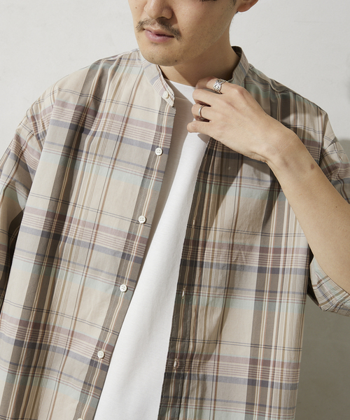 JOURNAL STANDARD relume(ジャーナルスタンダード レリューム)の「チェックバンドカラー半袖シャツ(シャツ/ブラウス・メンズ・ベージュ/ネイビー/グレー/ナチュラル・MEDIUM/LARGE)」の11枚目の写真