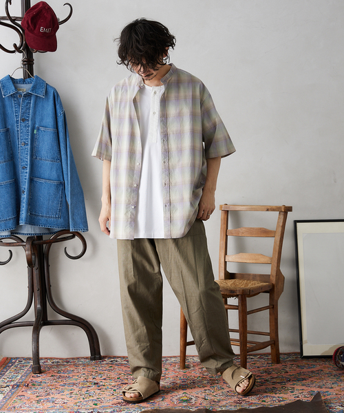 JOURNAL STANDARD relume(ジャーナルスタンダード レリューム)の「チェックバンドカラー半袖シャツ(シャツ/ブラウス・メンズ・ベージュ/ネイビー/グレー/ナチュラル・MEDIUM/LARGE)」の13枚目の写真