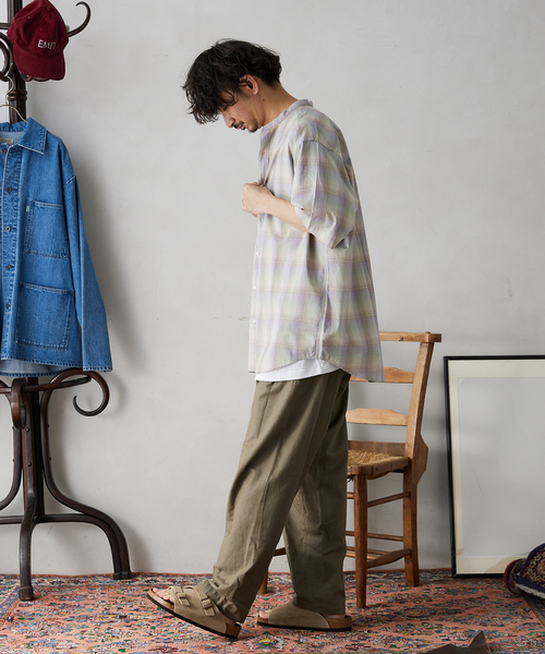 JOURNAL STANDARD relume(ジャーナルスタンダード レリューム)の「チェックバンドカラー半袖シャツ(シャツ/ブラウス・メンズ・ベージュ/ネイビー/グレー/ナチュラル・MEDIUM/LARGE)」の14枚目の写真