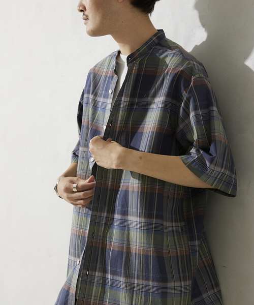 JOURNAL STANDARD relume(ジャーナルスタンダード レリューム)の「チェックバンドカラー半袖シャツ(シャツ/ブラウス・メンズ・ベージュ/ネイビー/グレー/ナチュラル・MEDIUM/LARGE)」の21枚目の写真