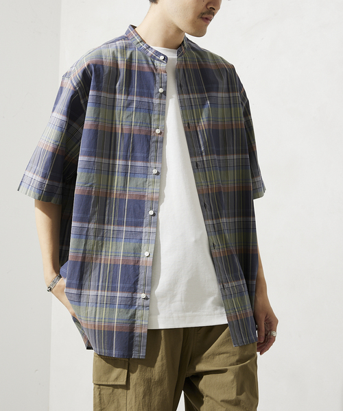 JOURNAL STANDARD relume(ジャーナルスタンダード レリューム)の「チェックバンドカラー半袖シャツ(シャツ/ブラウス・メンズ・ベージュ/ネイビー/グレー/ナチュラル・MEDIUM/LARGE)」の22枚目の写真