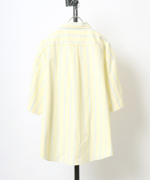 Salong hameu（サロン ハミュー）の「ワンポイントロゴ刺繍 ストライプシャツ メンズ レディース/半袖ボタンダウンシャツ（シャツ/ブラウス・メンズ・サックスブルー/ピンク/イエロー/ライトグリーン/マルチ・M/L）」の20枚目の写真