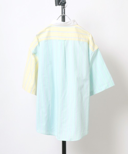 Salong hameu（サロン ハミュー）の「ワンポイントロゴ刺繍 ストライプシャツ メンズ レディース/半袖ボタンダウンシャツ（シャツ/ブラウス・メンズ・サックスブルー/ピンク/イエロー/ライトグリーン/マルチ・M/L）」の18枚目の写真