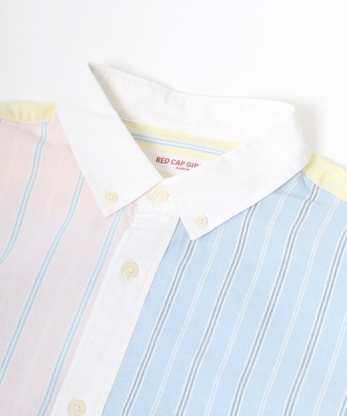 Salong hameu（サロン ハミュー）の「ワンポイントロゴ刺繍 ストライプシャツ メンズ レディース/半袖ボタンダウンシャツ（シャツ/ブラウス・メンズ・サックスブルー/ピンク/イエロー/ライトグリーン/マルチ・M/L）」の17枚目の写真