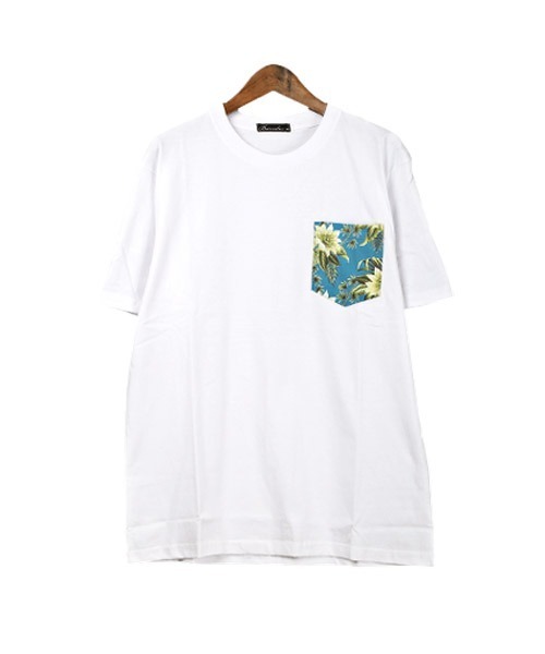 プランテーション リネン混 ボタニカル柄 ゆったりTシャツ 半袖カットソー tシャツ BRODIAEA 綿ローン ボタニカル柄切り替え半袖カットソー