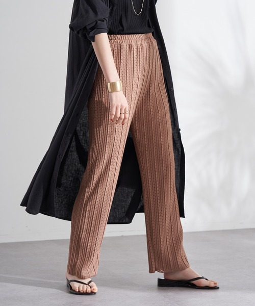 earth music&ecology（アースミュージックアンドエコロジー）の「レースプリーツパンツ（その他パンツ・レディース・ブラック/アイボリー/ライトブラウン・FREE）」の3枚目の写真