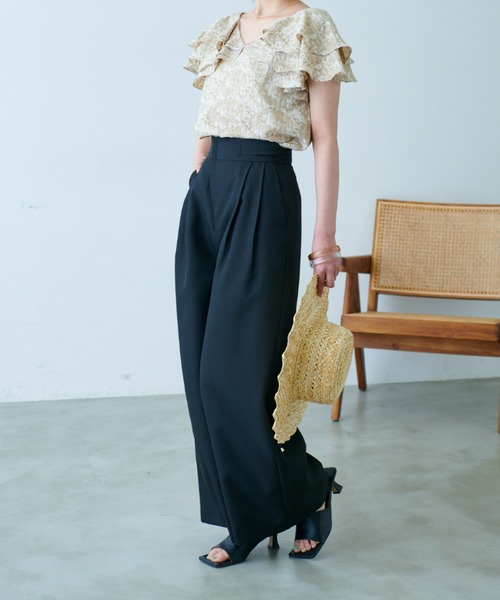 VIOLETTA（ヴィオレッタ）の「ハイウエストワイドパンツ（その他パンツ・レディース・ブラック/ベージュ・M/S）」の3枚目の写真