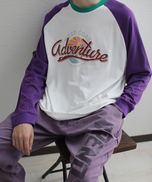 HOOK(フック)の「HOOK -original- アメカジヴィンテージ風袖配色切り替えロゴプリントリンガーロングTEE(Tシャツ/カットソー・メンズ・ホワイト/ライトグレー/ブルー・M/L/XL)」の2枚目の写真