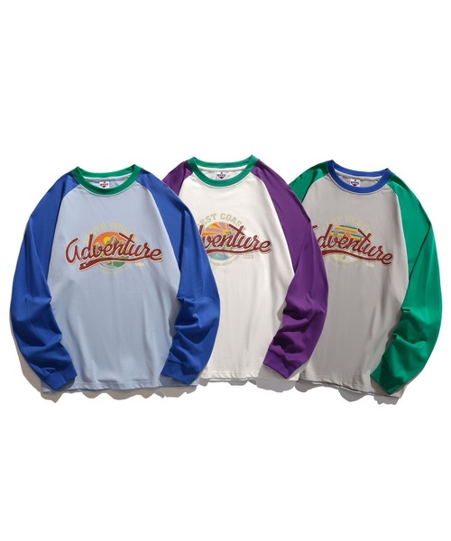 HOOK(フック)の「HOOK -original- アメカジヴィンテージ風袖配色切り替えロゴプリントリンガーロングTEE(Tシャツ/カットソー・メンズ・ホワイト/ライトグレー/ブルー・M/L/XL)」の4枚目の写真