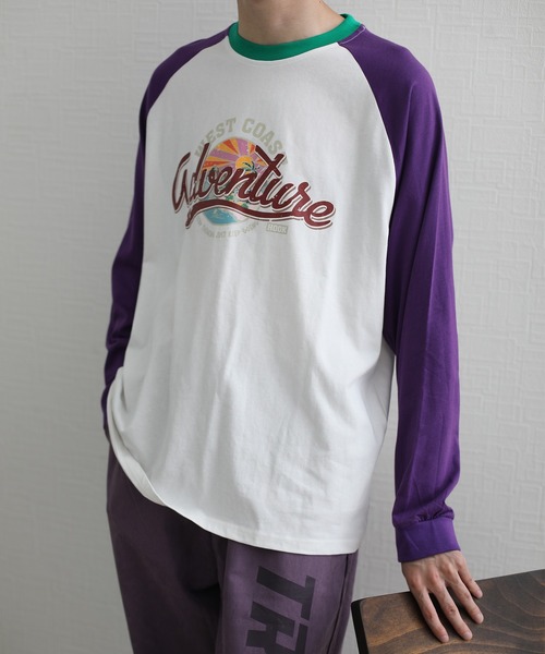HOOK(フック)の「HOOK -original- アメカジヴィンテージ風袖配色切り替えロゴプリントリンガーロングTEE(Tシャツ/カットソー・メンズ・ホワイト/ライトグレー/ブルー・M/L/XL)」の19枚目の写真