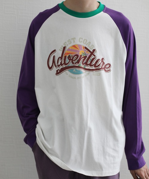 HOOK(フック)の「HOOK -original- アメカジヴィンテージ風袖配色切り替えロゴプリントリンガーロングTEE(Tシャツ/カットソー・メンズ・ホワイト/ライトグレー/ブルー・M/L/XL)」の21枚目の写真