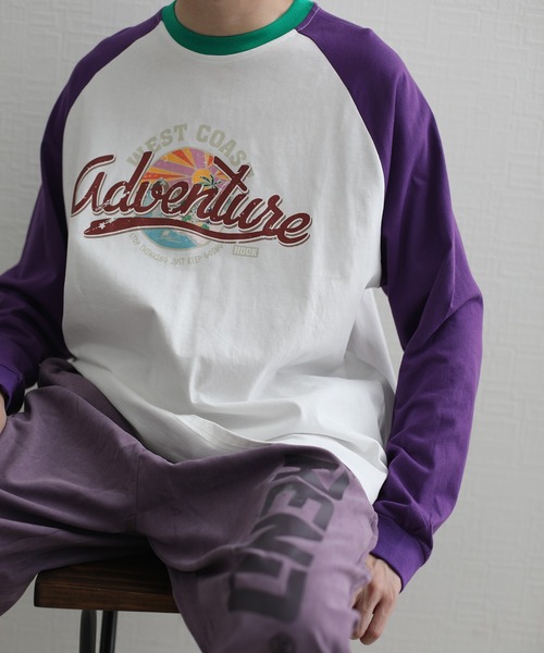 HOOK(フック)の「HOOK -original- アメカジヴィンテージ風袖配色切り替えロゴプリントリンガーロングTEE(Tシャツ/カットソー・メンズ・ホワイト/ライトグレー/ブルー・M/L/XL)」の22枚目の写真