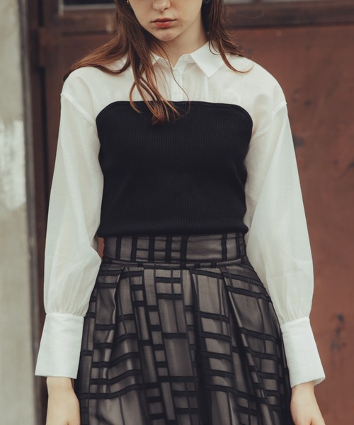 Cheek(チーク)の「ニットビスチェ切替ブラウス(シャツ/ブラウス・レディース・ブラック/グレー/ブラウン・MEDIUM)」の7枚目の写真