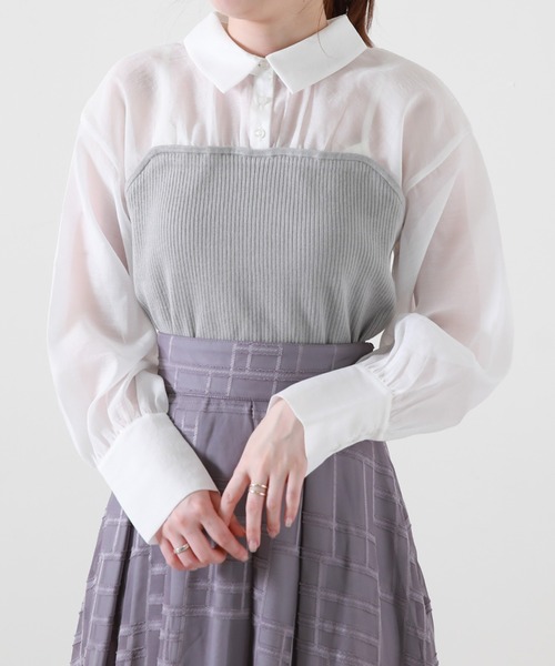 Cheek(チーク)の「ニットビスチェ切替ブラウス(シャツ/ブラウス・レディース・ブラック/グレー/ブラウン・MEDIUM)」の13枚目の写真