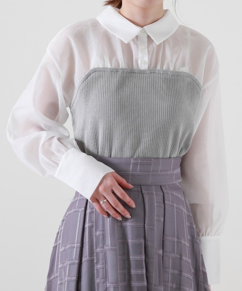 Cheek(チーク)の「ニットビスチェ切替ブラウス(シャツ/ブラウス・レディース・ブラック/グレー/ブラウン・MEDIUM)」の14枚目の写真