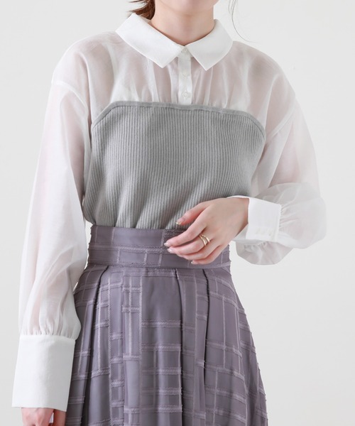 Cheek(チーク)の「ニットビスチェ切替ブラウス(シャツ/ブラウス・レディース・ブラック/グレー/ブラウン・MEDIUM)」の16枚目の写真