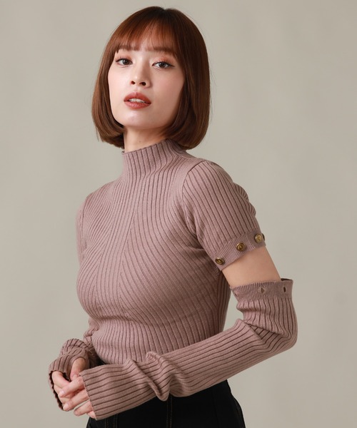 Cheek（チーク）の「アームウォーマー付きリブニット（ニット/セーター・レディース・カーキ/イエロー/オレンジ/モカ/チャコールグレー/ベージュ・MEDIUM）」の3枚目の写真