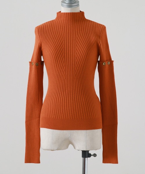 Cheek（チーク）の「アームウォーマー付きリブニット（ニット/セーター・レディース・カーキ/イエロー/オレンジ/モカ/チャコールグレー/ベージュ・MEDIUM）」の14枚目の写真