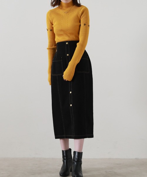 Cheek（チーク）の「アームウォーマー付きリブニット（ニット/セーター・レディース・カーキ/イエロー/オレンジ/モカ/チャコールグレー/ベージュ・MEDIUM）」の19枚目の写真