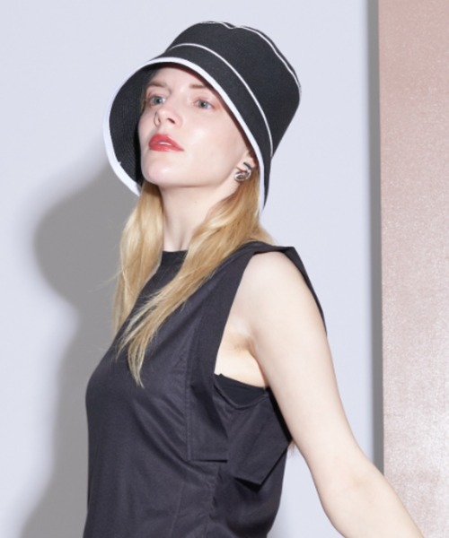 Solace（ソレイス）の「ラインペーパーバケットハット（ハット・レディース・ホワイト/ブラック・FREE）」の5枚目の写真